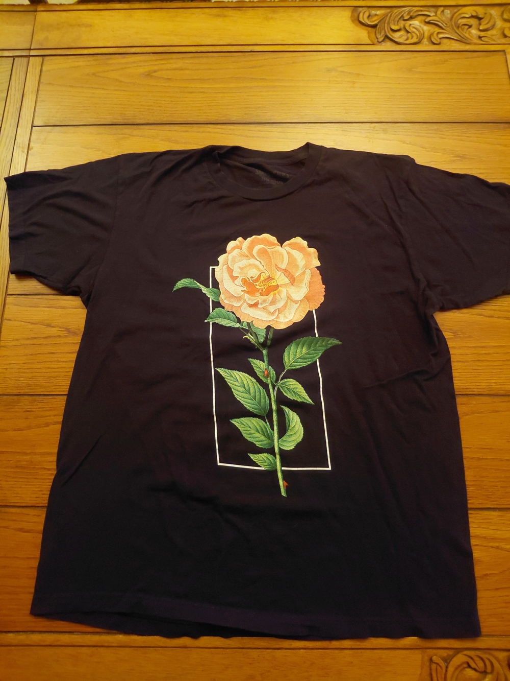 Men's Black T-Shirt with Peach Rose Graphic